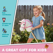 Unicorn Stick Horse Toy With Wheels and Realistic Sounds for Kids Riding Fun White AOSOM