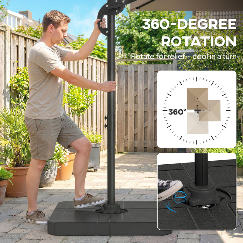 Square Cantilever Garden Parasol With Adjustable UPF50+ Shade and Fillable Base Weights Outsunny