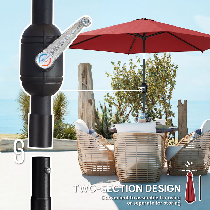 Wine Red Garden Parasol with Tilt and Crank, Sun Protection and UPF30+ Shade Outsunny