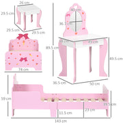 3 Piece Kids Bedroom Furniture Set with Bed Dressing Table and Stool for Ages 3 to 6 Pink AOSOM