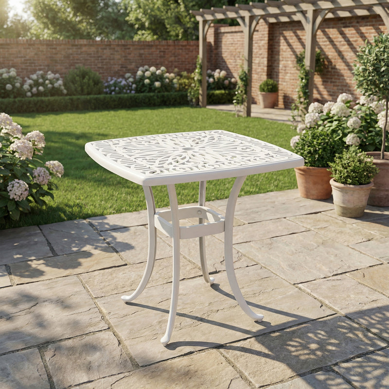 Outdoor Coffee Table with Parasol Hole for Garden or Patio Use Cast Aluminium White Outsunny
