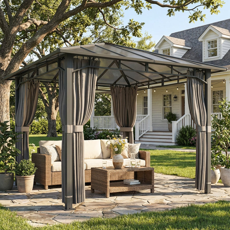 3x3m Garden Gazebo with Polycarbonate Hardtop Roof for Year Round Shelter and Privacy, Dark Grey Outsunny