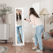 Free Standing Full Length Mirror Jewellery Armoire With LED Lights And Lockable Jewellery Storage White