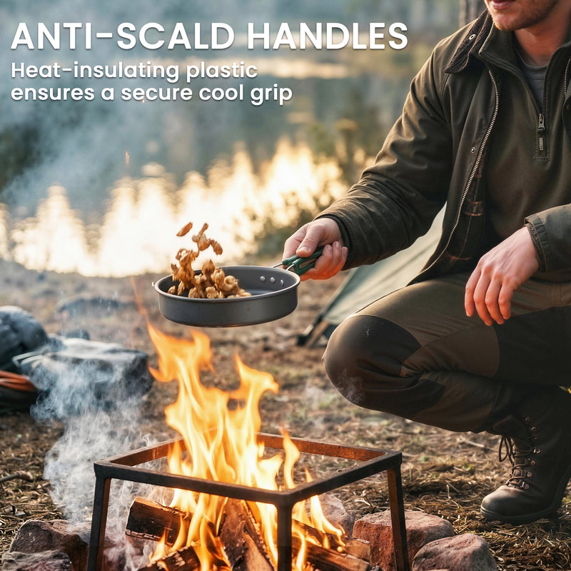 Camping Cookware Set for Two with Quick-Heating Pans and Space-Saving Nesting Design Grey Green