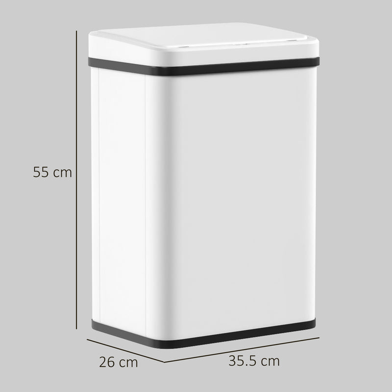 Sensor Kitchen Bin 40L Touch Free Motion Sensor Waste Disposal Slim Soft Close White