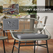 3 Piece Rattan Bistro Set with Cushions and Glass Top Table Light Grey by Outsunny