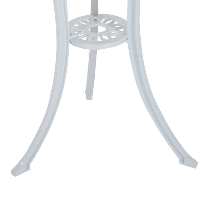 White 3 Piece Antique Garden Bistro Set Cast Aluminium with Umbrella Hole by Outsunny