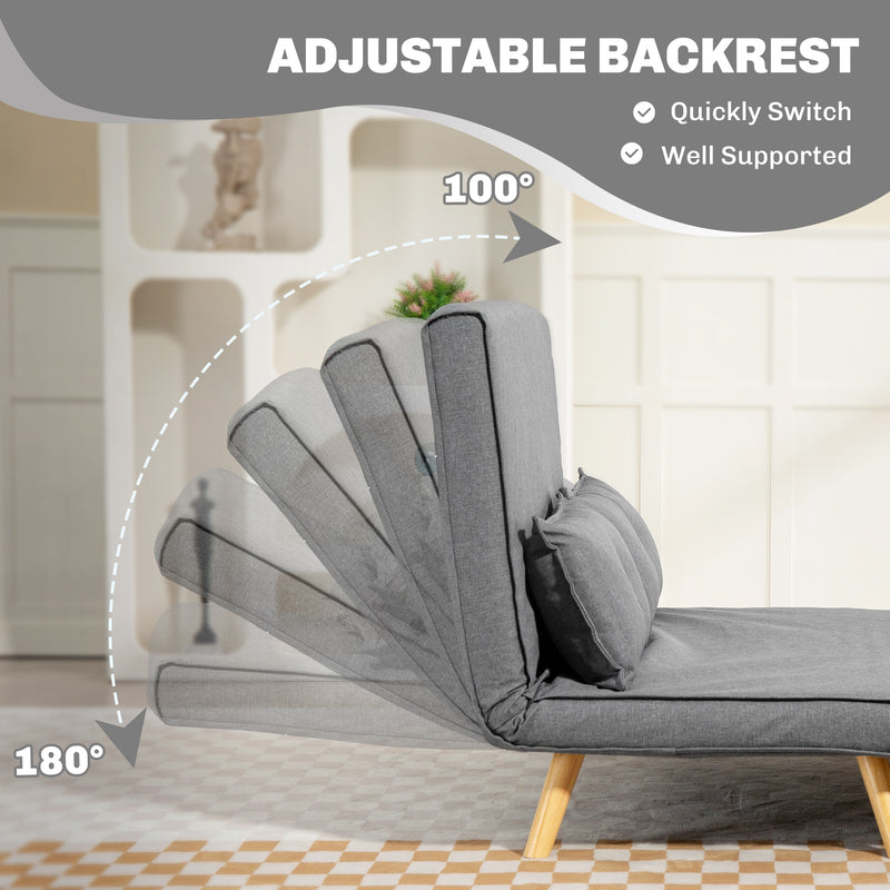 Two Seater Sofa Bed with Linen Look Fabric and Pull Out Design for Guest Rooms Grey