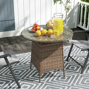 Brown Rattan Garden Coffee Table with Tempered Glass Top and Umbrella Hole by Outsunny