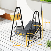 Dark Grey Rattan Hanging Swing Chair With Stand and Cushion for Garden and Balcony by Outsunny