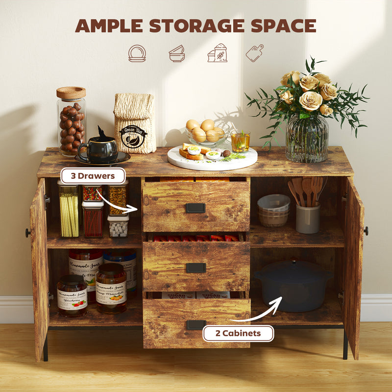 Sideboard with Adjustable Shelves and Drawers for Living Room Storage Rustic Brown
