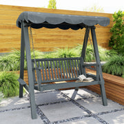 Grey Wooden Garden Swing Seat for 2 Adults with Water Resistant Canopy and Wooden Frame Outsunny