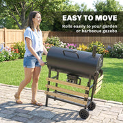 Barrel Charcoal BBQ Grill for Easy Outdoor Cooking with Large Cooking Area and Storage Black Outsunny