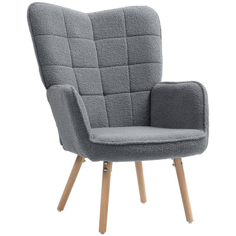 Grey Teddy Fleece Wingback Accent Chair with Padded Seat by HOMCOM