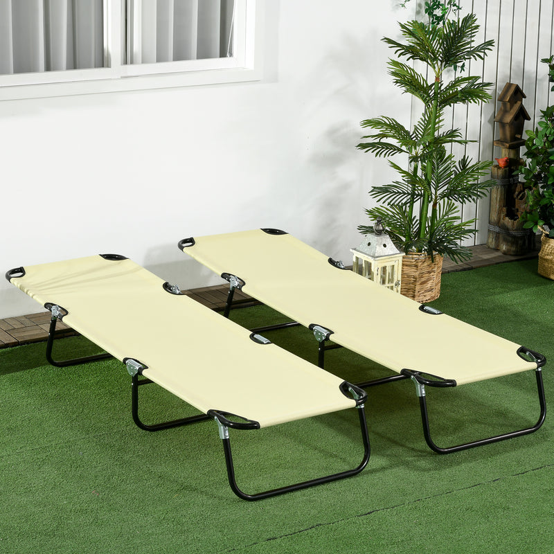 Set of Two Folding Sun Loungers with Metal Frame in Beige by Outsunny