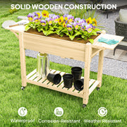 Wooden Raised Planter with Shelves 46 x 94cm Natural Finish by Outsunny