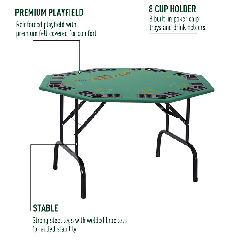 Folding Poker Table for 8 Players with Chip Trays and Cup Holders Green and Black