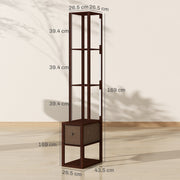 LED Floor Lamp with Storage Shelves and Fabric Drawer for Living Room or Bedroom Dark Brown