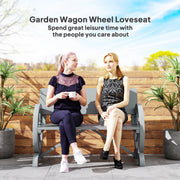 Grey 2 Seater Wooden Garden Bench with Wagon Wheel Design by Outsunny