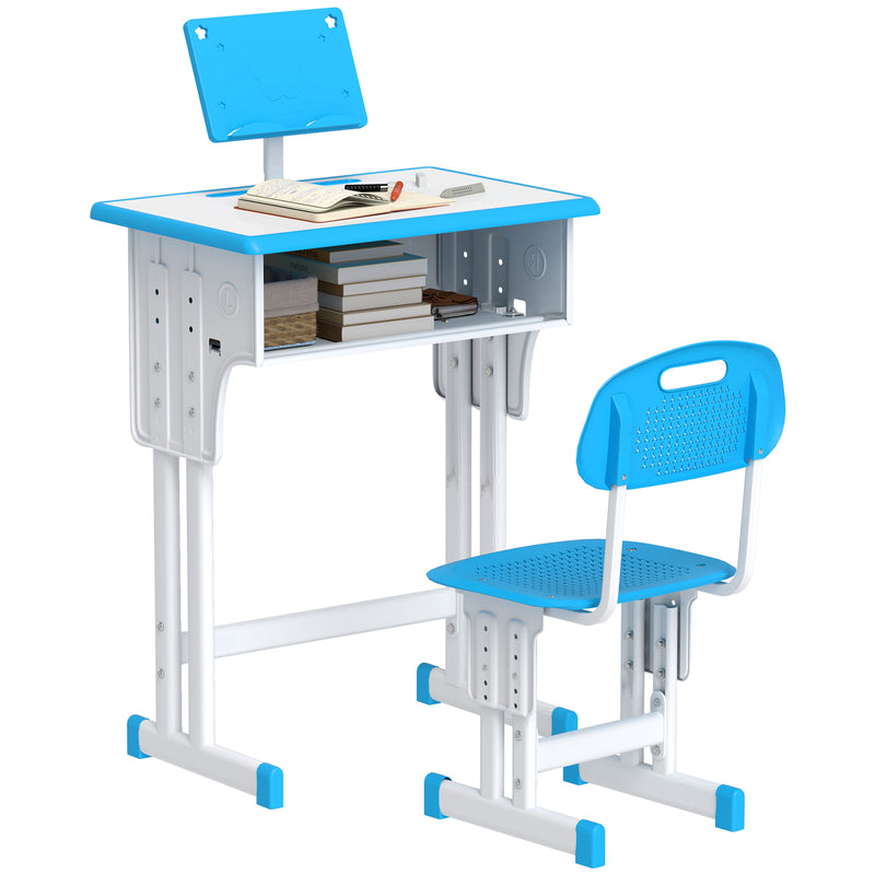 Blue Adjustable Kids Desk and Chair Set with Book Stand and Pen Slot by Aiyaplay