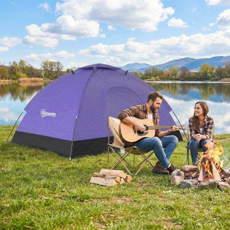 2 Person Camping Tent with Mesh Windows for Fresh Air and Bug Protection Light Purple