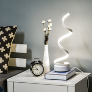 Set of 2 Modern LED Table Lamps with Wave Design and Metal Base for Bedroom, White AOSOM