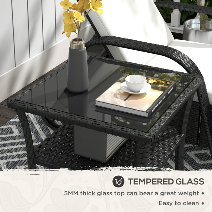 Black Rattan Two Tier Square Coffee Table for Garden or Patio by Outsunny