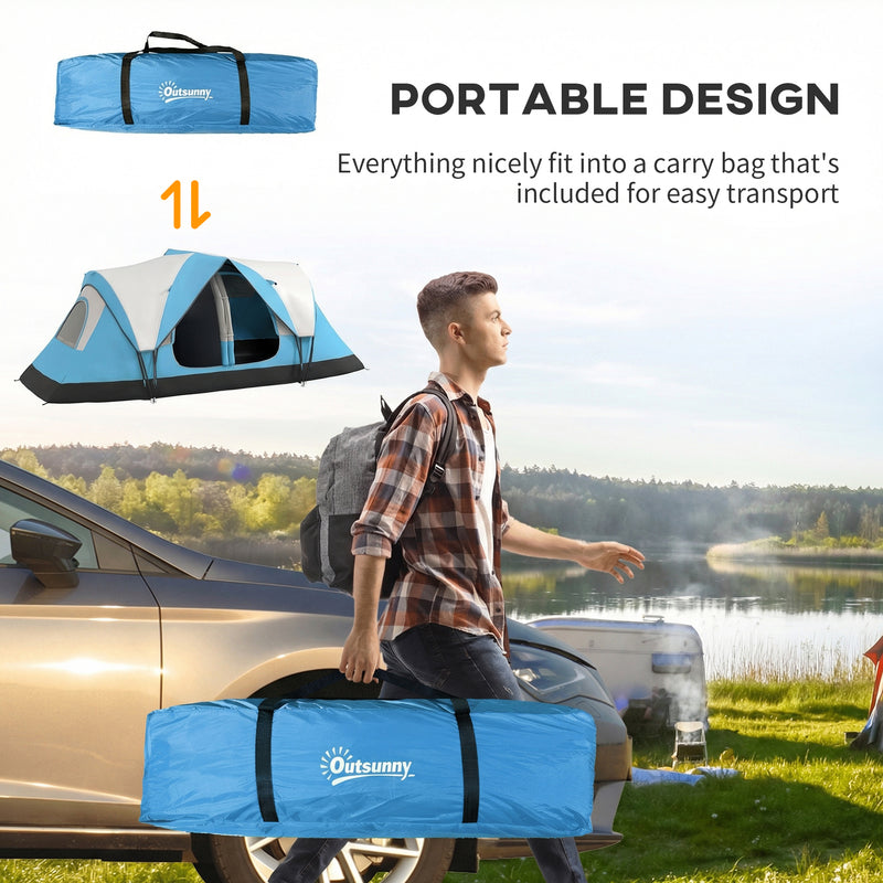 Family Tent 6 Person With 2 Bedrooms, Waterproof Rainfly 2000mm, Sky Blue