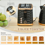Black 3000W 1.7L Fast Boil Kettle and 2 Slice Toaster Set with 7 Browning Levels