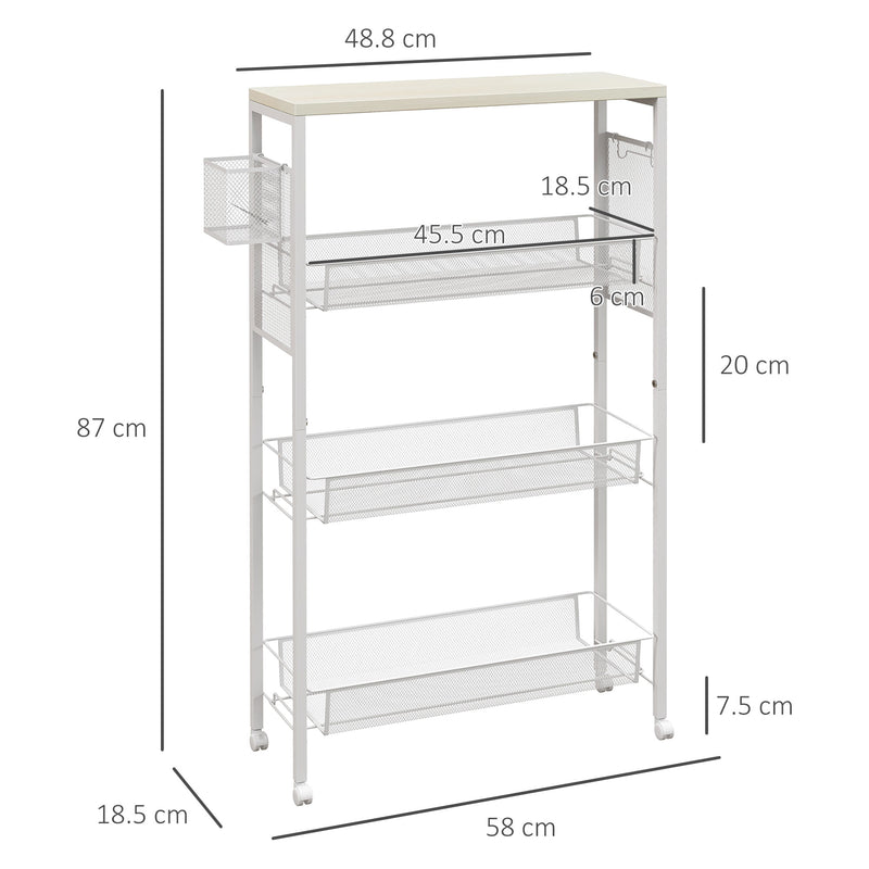 3 Tier Kitchen Trolley with Steel Wire Storage Baskets Ideal for Food Prep White AOSOM