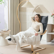 Curved Wooden Accent Chair with Adjustable Footrest Dark Grey by HOMCOM