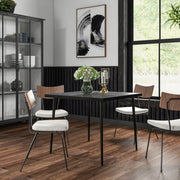 Black Square Garden Table for 4 with Marble Effect Glass Top and Steel Frame for Patio