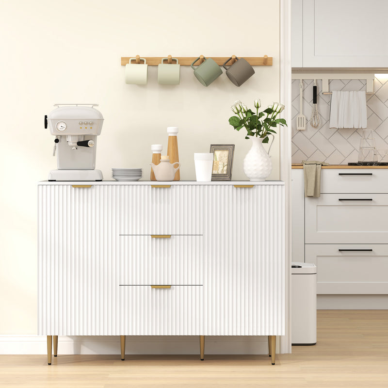 White Sideboard Buffet Cabinet with 3 Drawers and Adjustable Shelves by HOMCOM