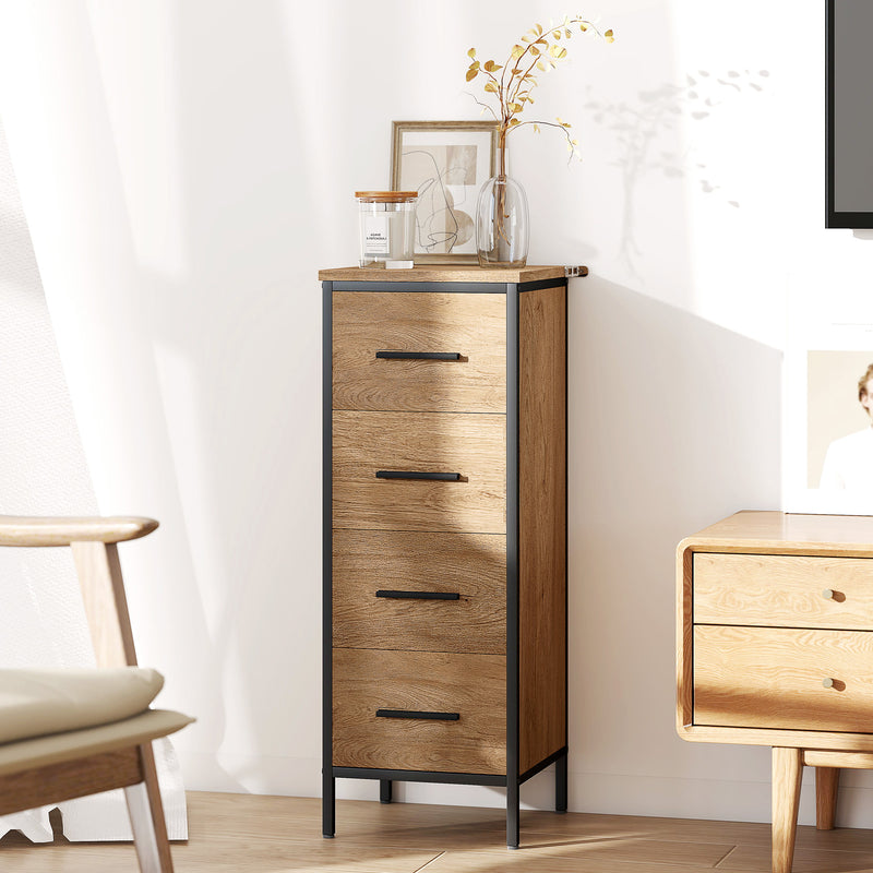 Slim Oak Bathroom Storage Cabinet With 4 Drawers For Organising Toiletries