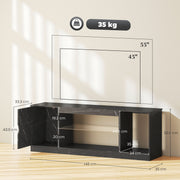 TV Stand Cabinet for up to 55 Inch TVs with Storage and Glass Shelf for Living Room, Black