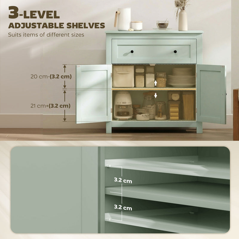 Modern Green Wooden Sideboard Storage Cabinet With Adjustable Shelf and Drawer for Kitchen