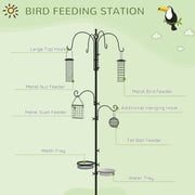 Wild Bird Feeding Station with 6 Hooks and 4 Feeders for Garden Outdoor Use, Black