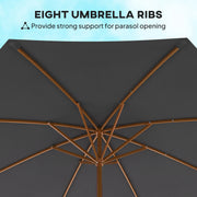 Dark Grey 3m Wooden Garden Parasol Adjustable Sun Shade for Patio or Decking by Outsunny