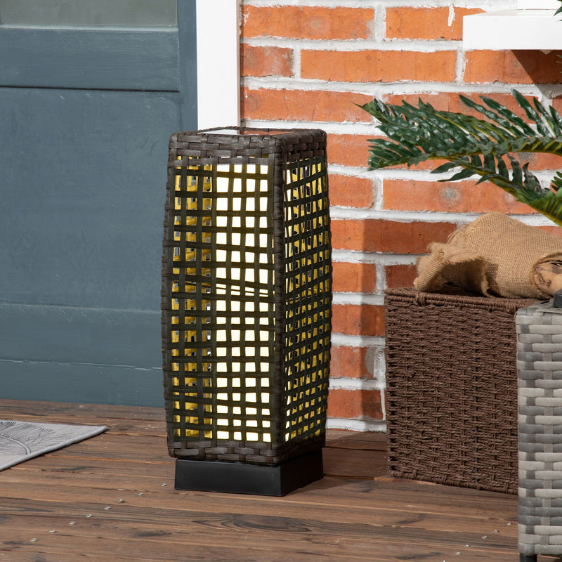 Grey Rattan Solar Garden Lantern with Auto On Off LED Light for Patio or Lawn Use