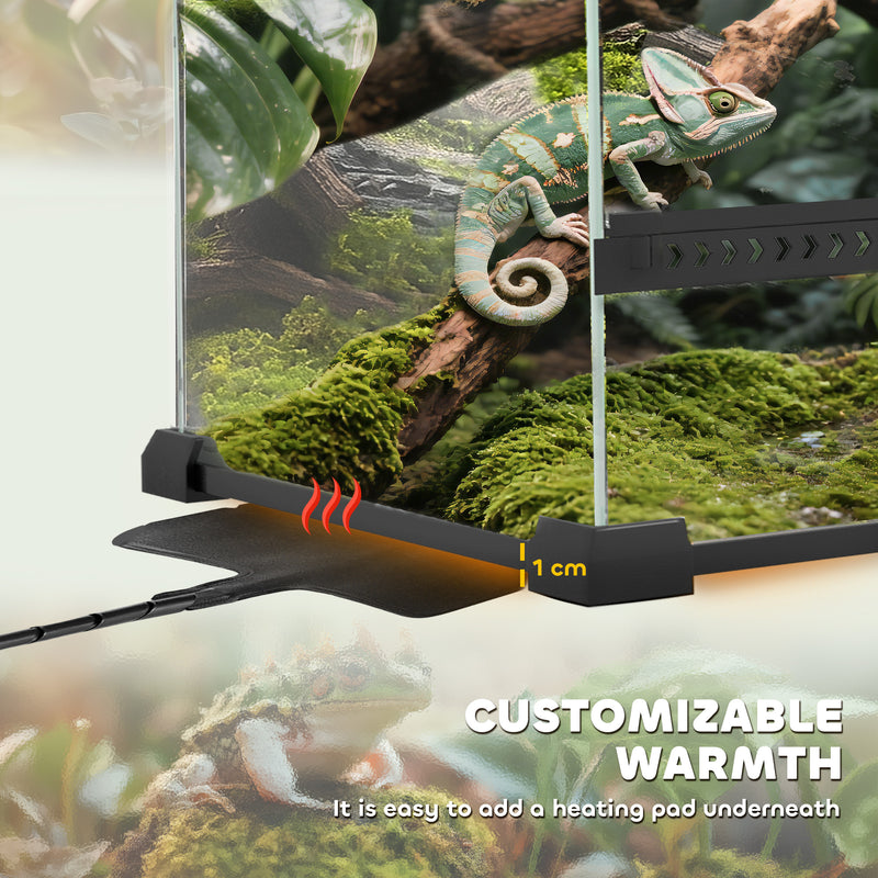 Reptile Glass Terrarium with Front Ventilation and Secure Lock for Small Pets Black