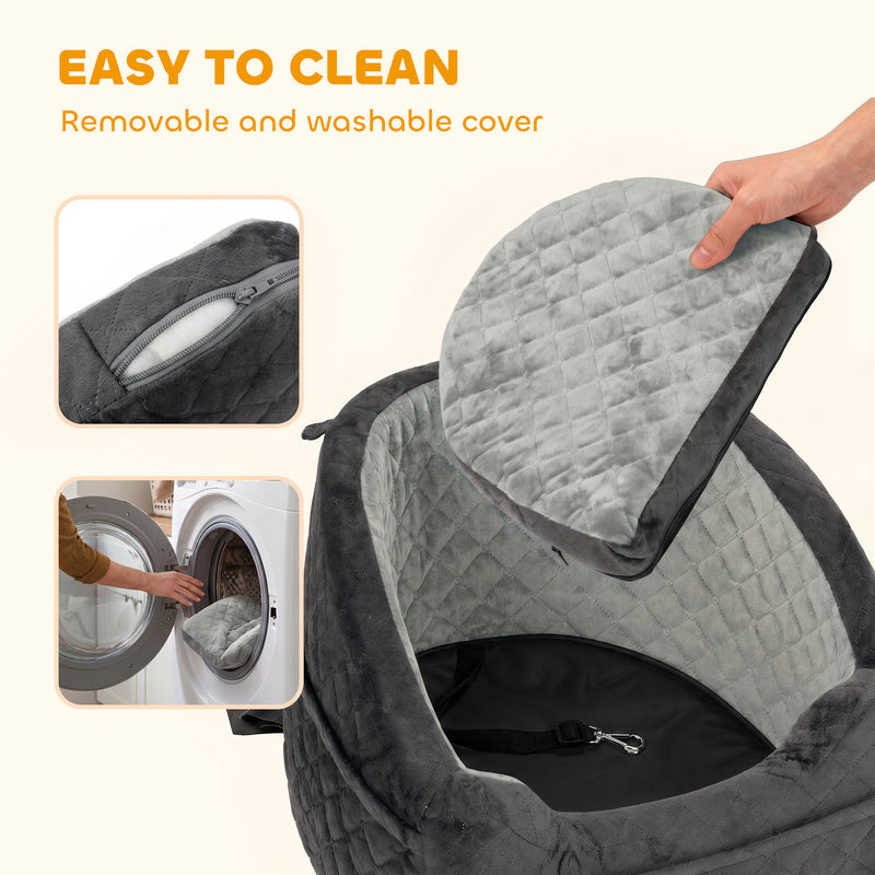 Dog Car Seat for Small Pets with Washable Cover and Adjustable Leash Grey