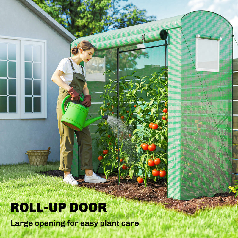 Garden Greenhouse for Year Round Plant Protection with Roll Up Door and Mesh Windows Green Outsunny