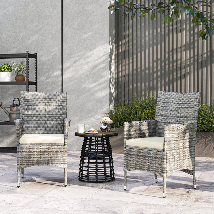 2 Piece Rattan Garden Dining Chair Set with Cushions Mixed Grey by Outsunny