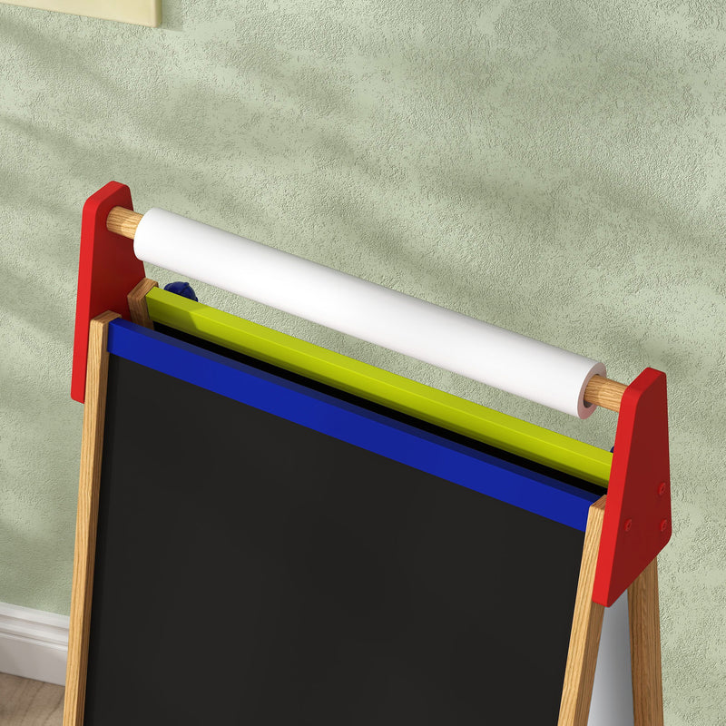 3 in 1 Wooden Kids Easel with Paper Roll Whiteboard Chalkboard and Painting Accessories by AIYAPLAY Aiyaplay