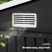 Close-up of a white shed vent, one of 4 for airflow