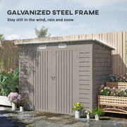 Galvanised steel frame feature panel showing the shed standing firm in wind and rain
