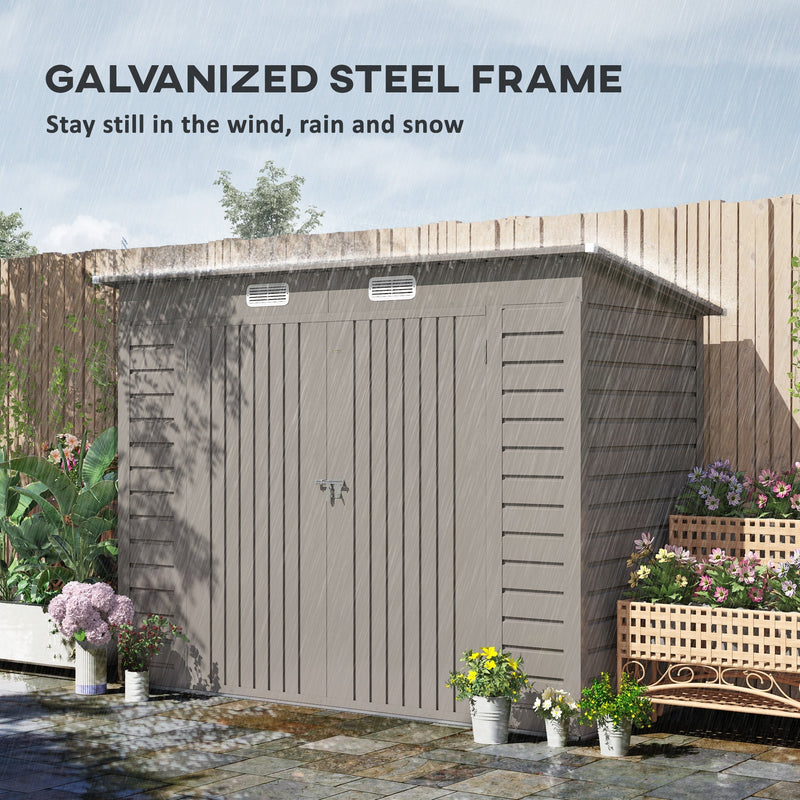Galvanised steel frame feature panel showing the shed standing firm in wind and rain