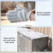 Panel showing the installation gloves supplied and the pent roof shedding snow