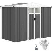 Dark grey 8x4ft Outsunny metal garden shed with apex roof, two windows and closed double doors
