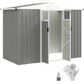 Light grey 8x4ft Outsunny metal garden shed with apex roof and both doors swung open